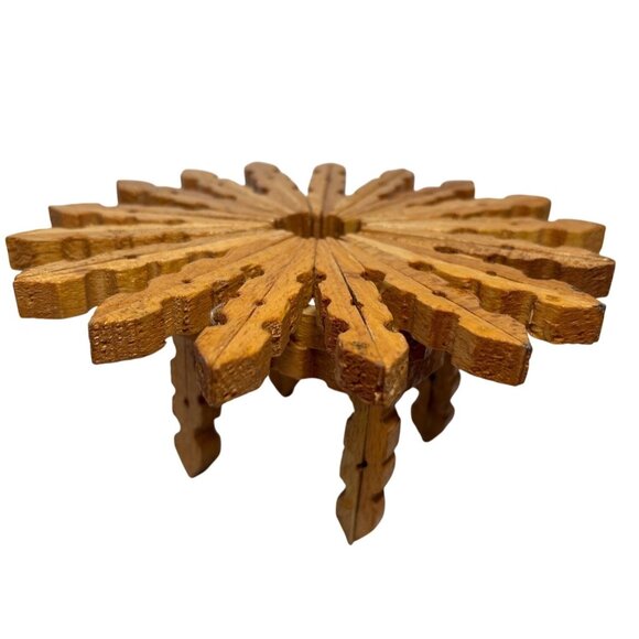 Wooden Clothes Pin Table Doll Furniture Handmade Star Shaped 6.5" Unique - Picture 1 of 7